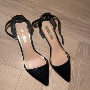 Miss Me Black Faux-Croc Pointed Ankle-Strap Heels